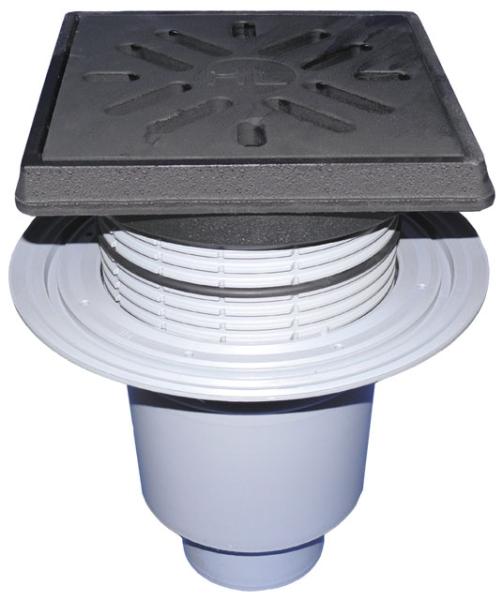 Perfektablauf DN160 senkrecht mit Dichtflansch und Wassergeruchsverschluss, 240x240mm / Gussrost 226x226mm  HL616.1W/5